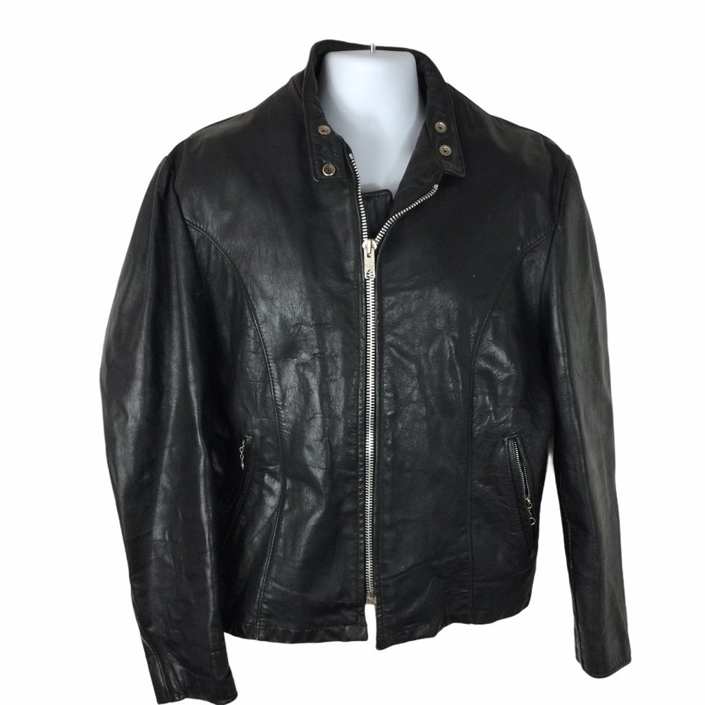 Excelled Black Leather Jacket, Vintage, 42R,‎